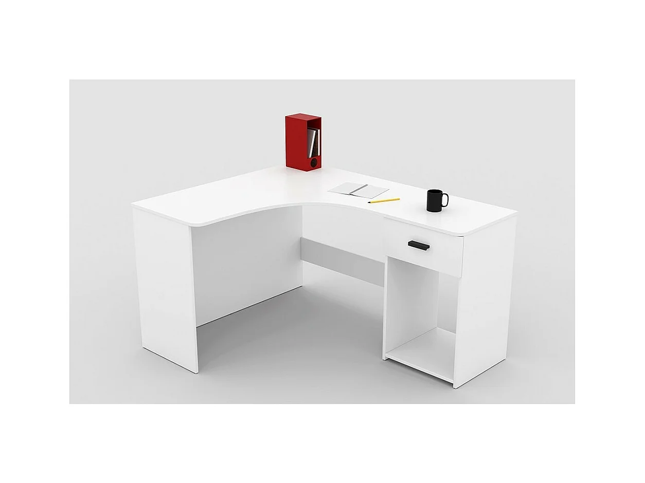 Hoekbureau design met veel opbergruimte uit de LOUANE collectie, kleur wit.