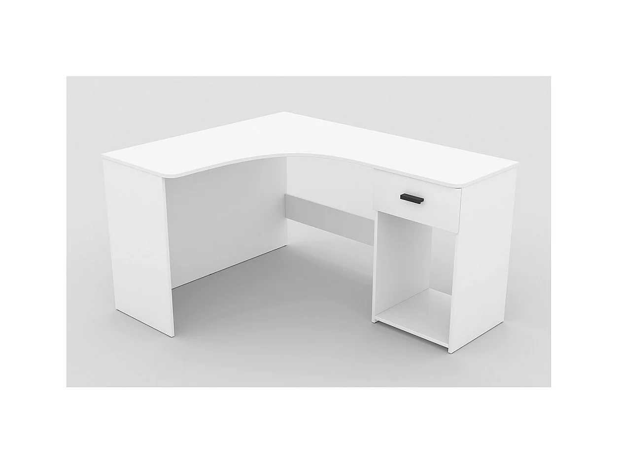 Hoekbureau design met veel opbergruimte uit de LOUANE collectie, kleur wit.