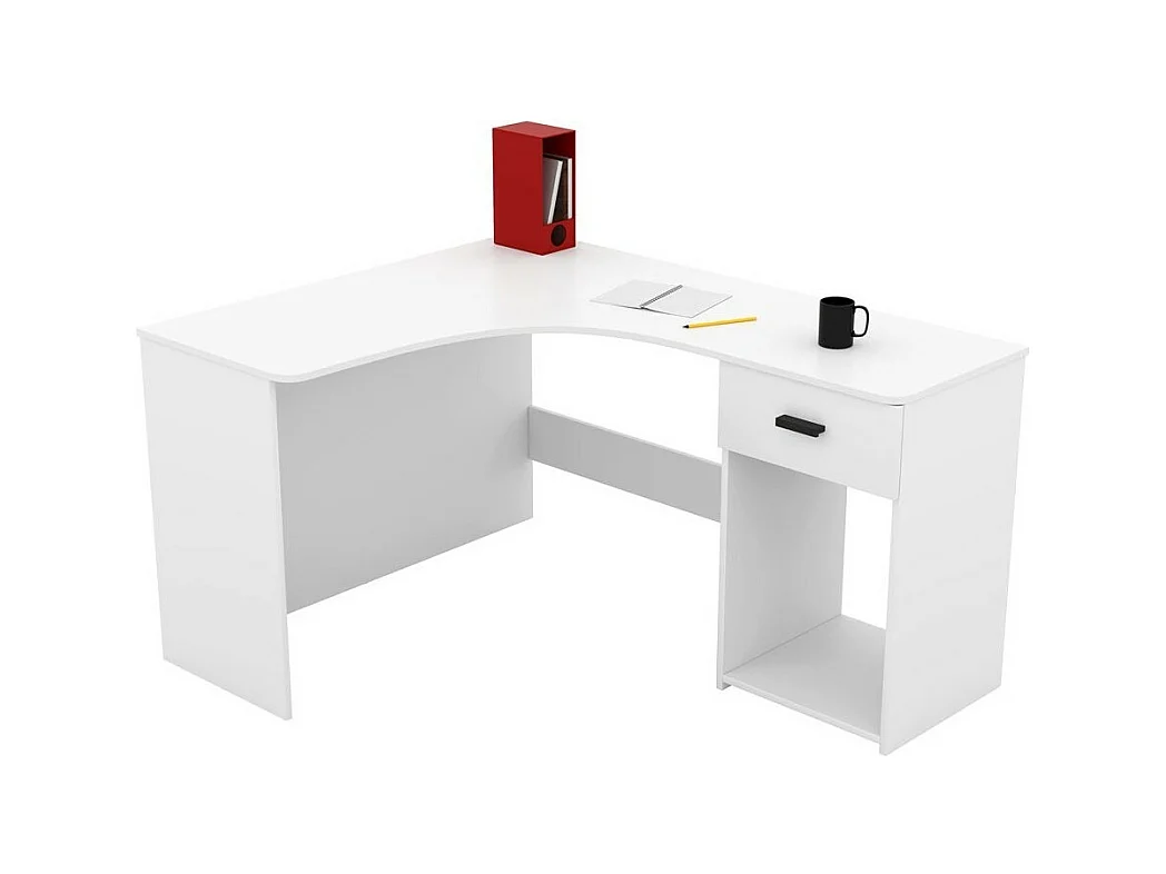 Hoekbureau design met veel opbergruimte uit de LOUANE collectie, kleur wit.