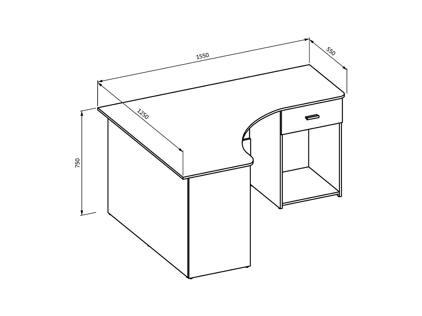Hoekbureau design met veel opbergruimte uit de LOUANE collectie, kleur wit.