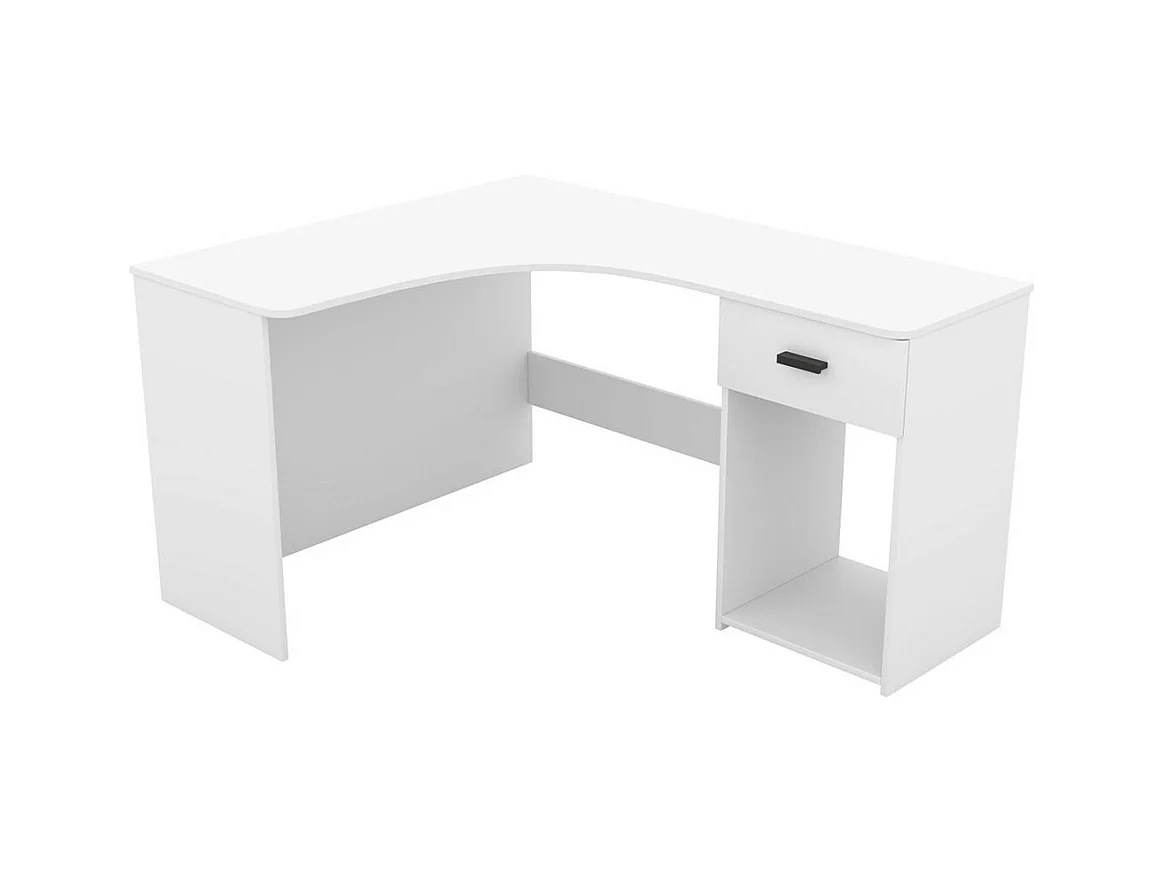 Bureau d'angle LOUANE – Blanc mat – Design moderne avec caisson et niche de rangement