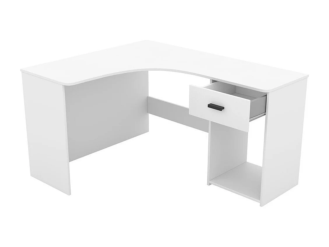 Scrivania angolare design con numerosi vani di contenimento collezione LOUANE colore bianco.