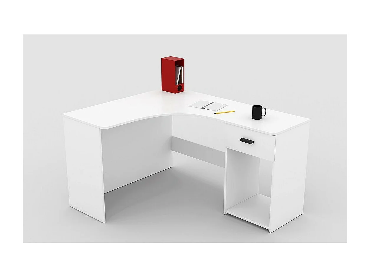 Scrivania angolare design con numerosi vani di contenimento collezione LOUANE colore bianco.