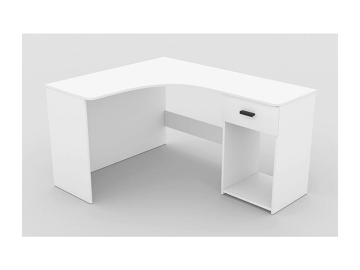 Scrivania angolare design con numerosi vani di contenimento collezione LOUANE colore bianco.