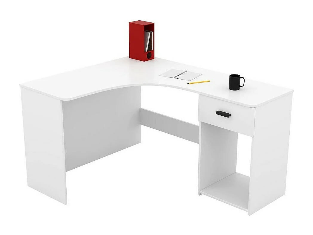 Scrivania angolare design con numerosi vani di contenimento collezione LOUANE colore bianco.