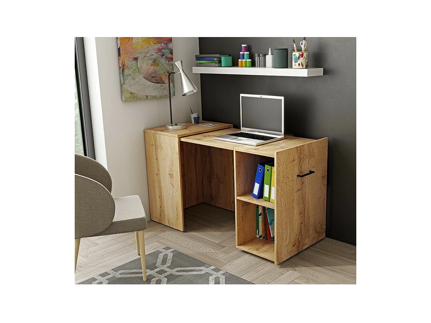 Scrivania pieghevole per piccoli spazi, collezione FLIP, colore Pino.