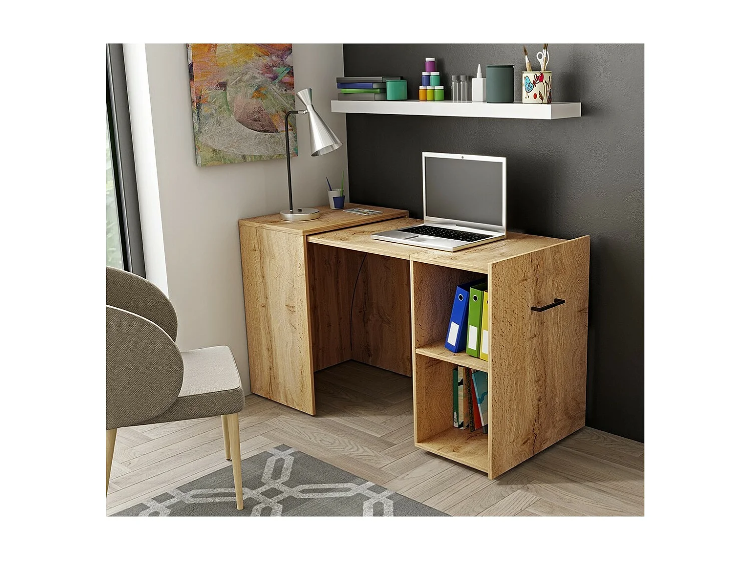 Bureau pliable FLIP – Pin – Bureau gain de place extensible avec rangement