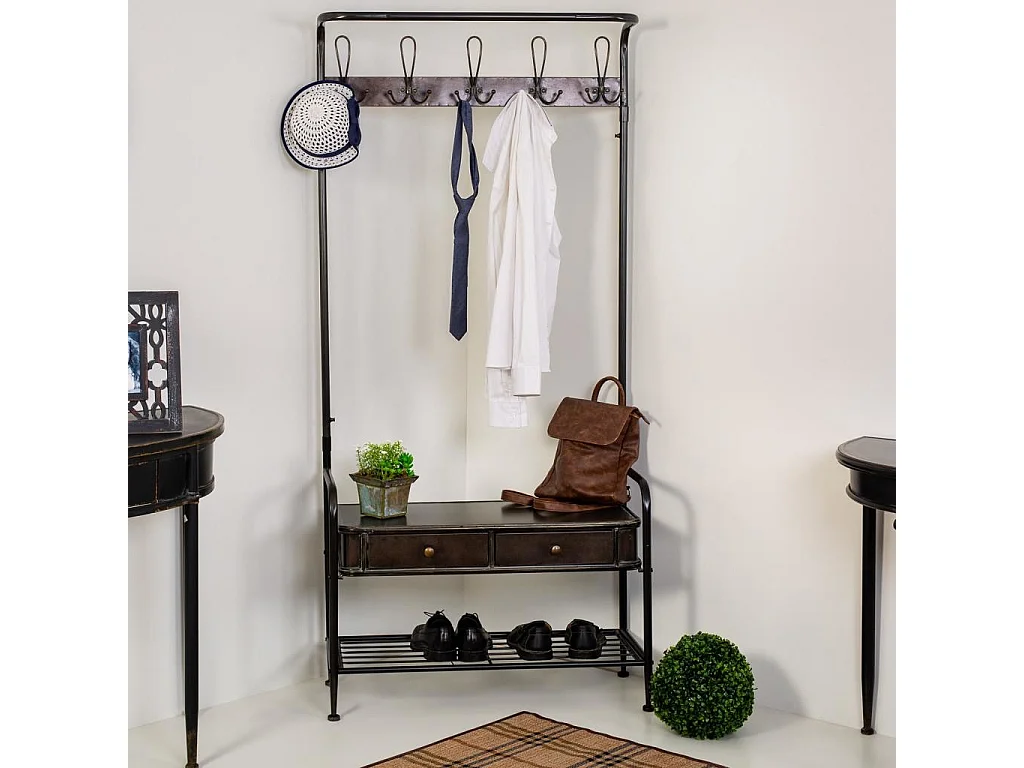 Console en métal noir avec crochets 84x38x181h