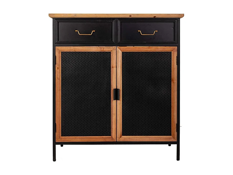 Flur aus Holz und schwarzem Metall, 80x34x90h cm