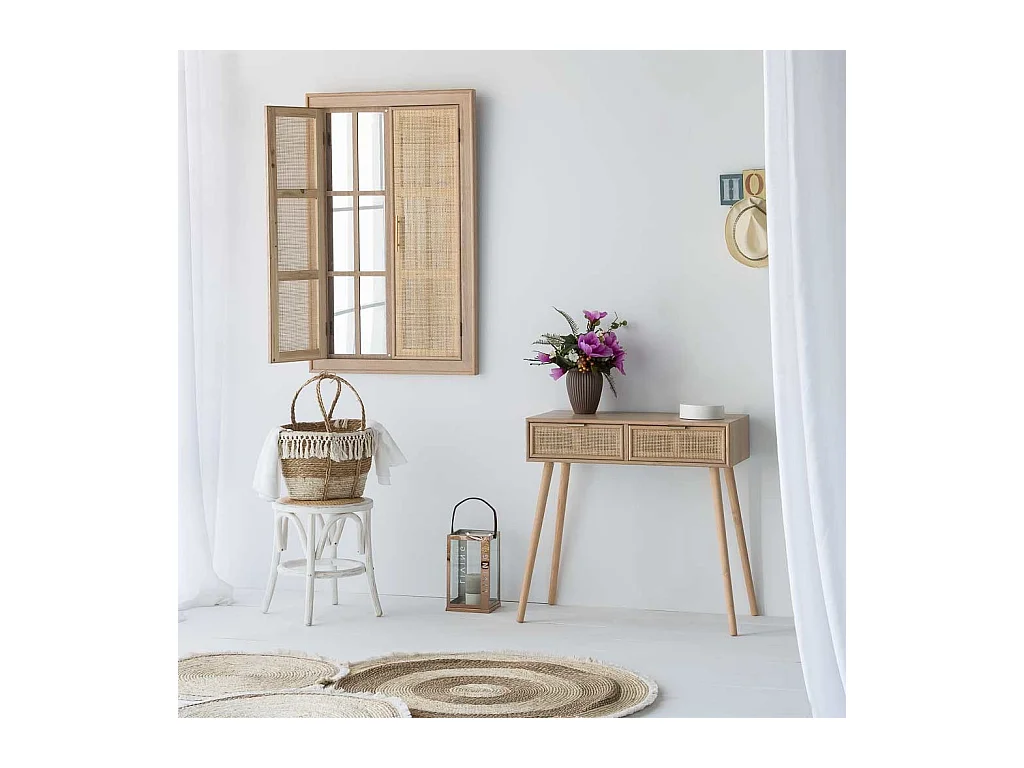 Mobile da ingresso in legno e rete marrone 80x42x79h