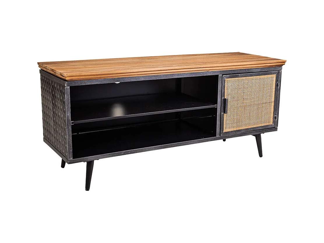 Mueble bajo de metal,madera y bambú negro 120x40x56,5