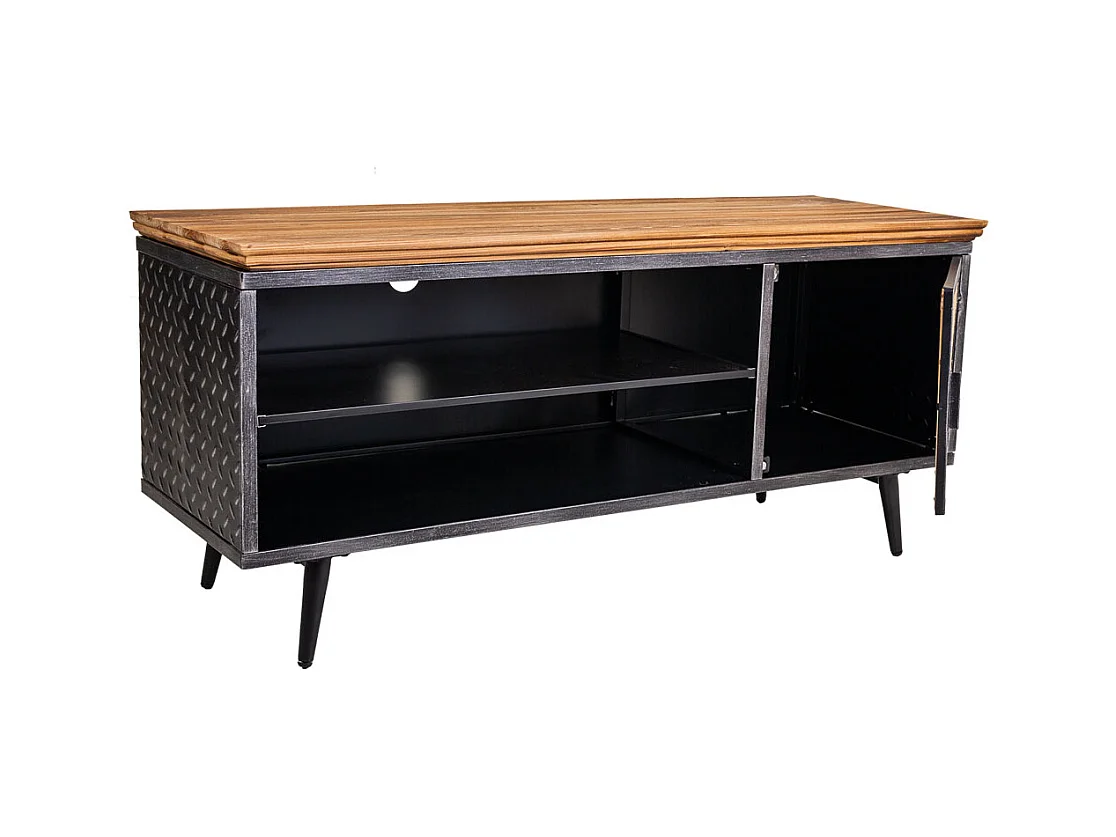Mueble bajo de metal,madera y bambú negro 120x40x56,5