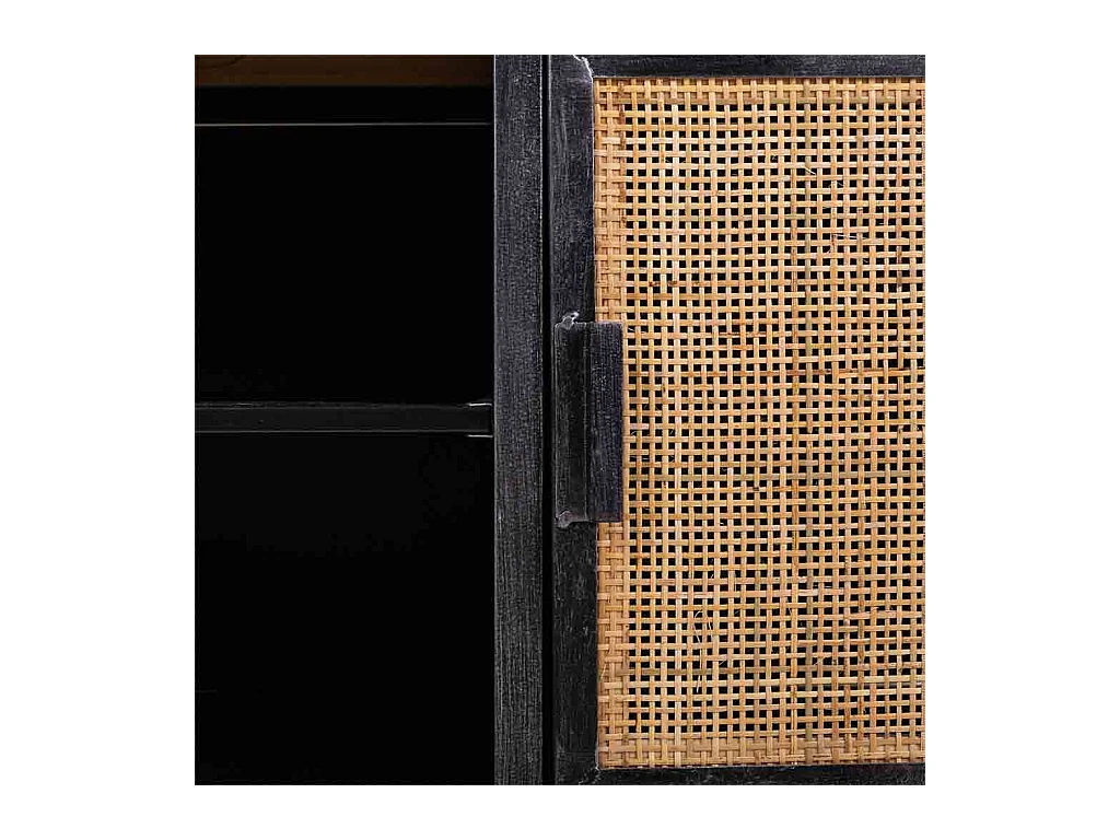 Mueble bajo de metal,madera y bambú negro 120x40x56,5