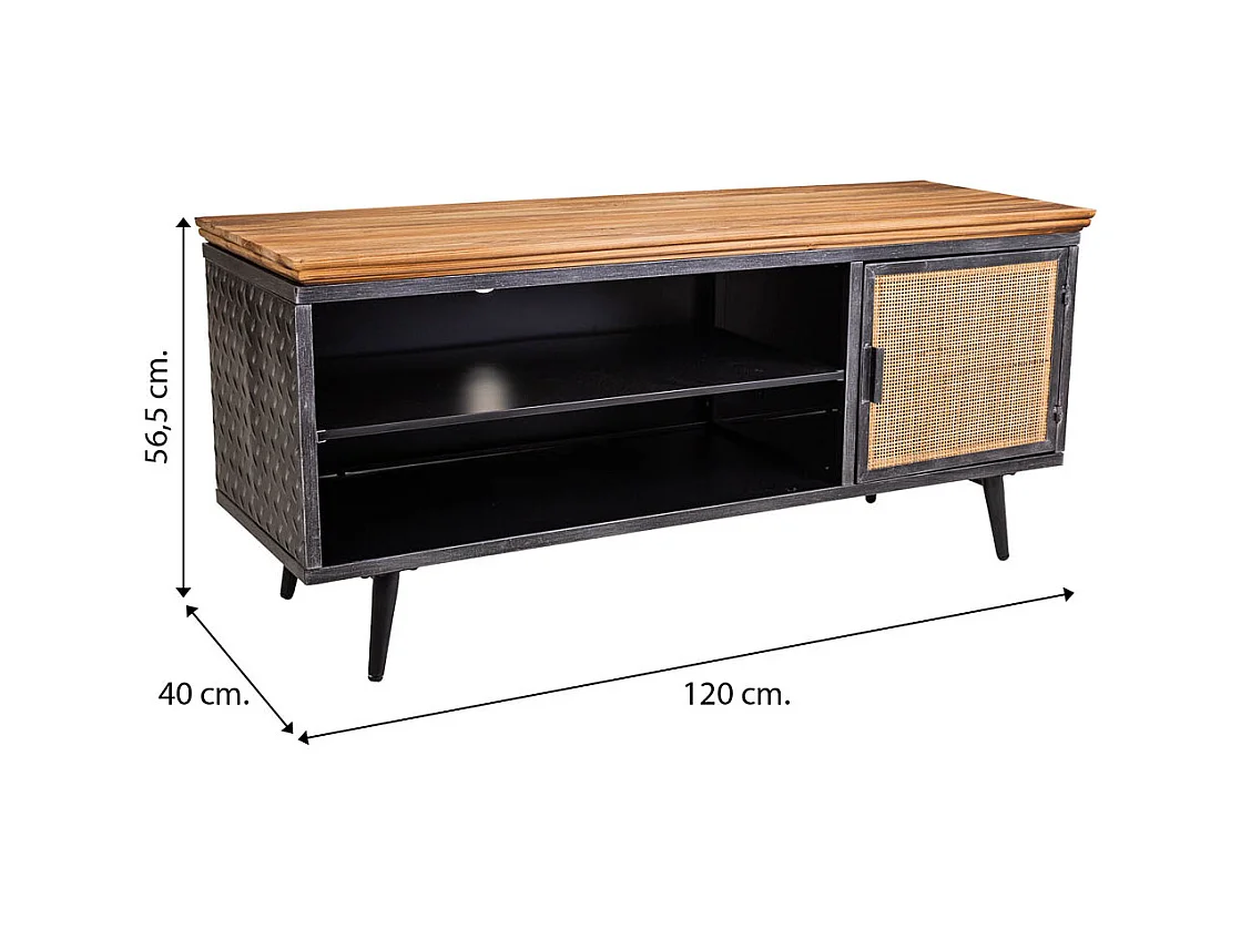 Mueble bajo de metal,madera y bambú negro 120x40x56,5