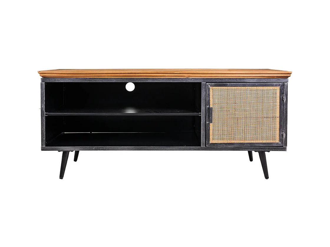 Unterschrank aus schwarzem Metall, Holz und Bambus, 120 x 40 x 56,5 h cm
