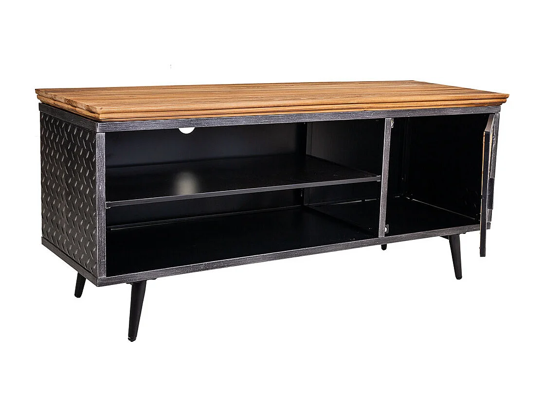 Meuble TV en métal, bois et bambou noir 120x40x56,5h