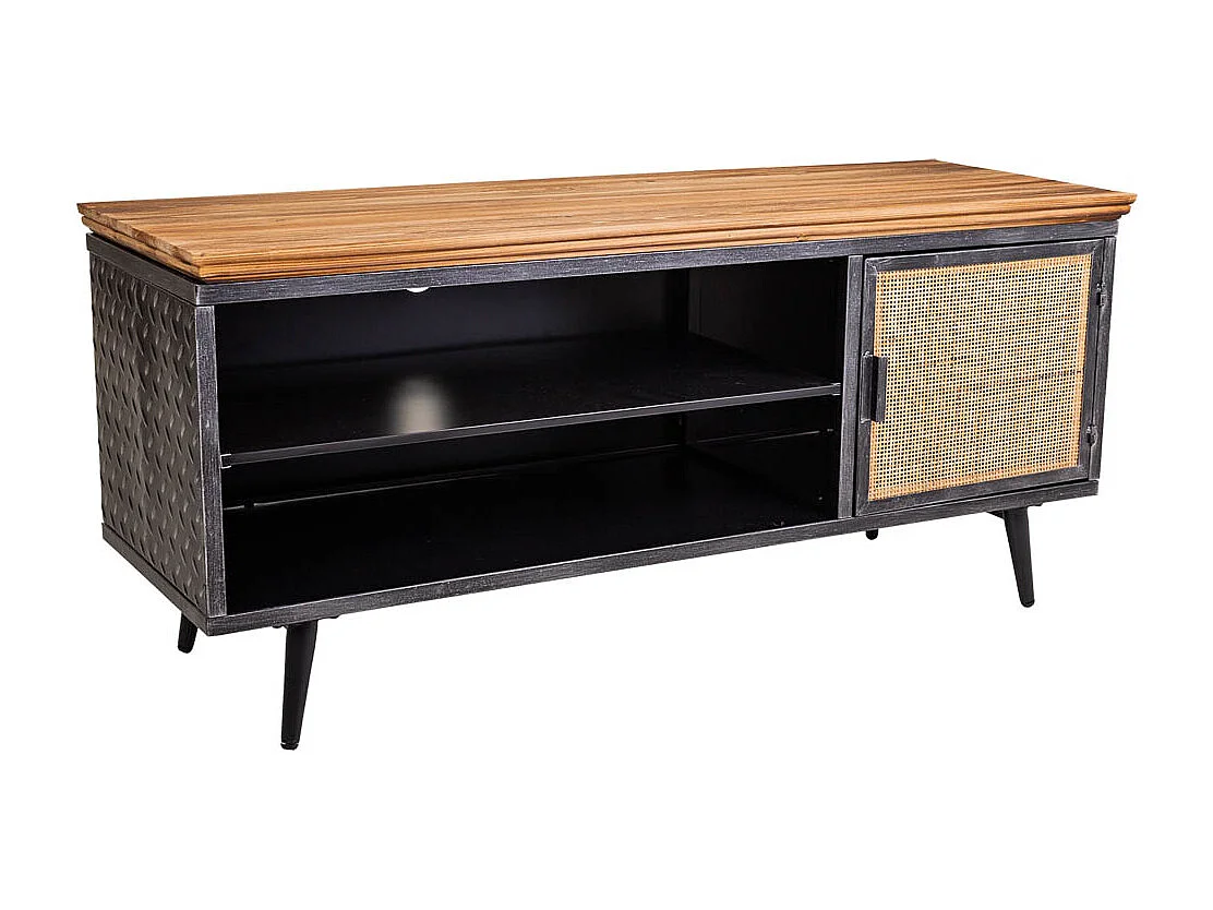 Unterschrank aus schwarzem Metall, Holz und Bambus, 120 x 40 x 56,5 h cm