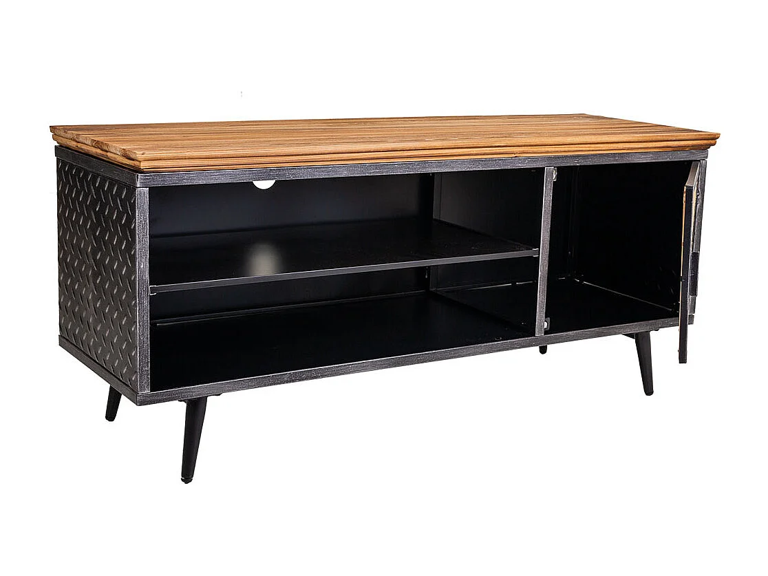 Unterschrank aus schwarzem Metall, Holz und Bambus, 120 x 40 x 56,5 h cm