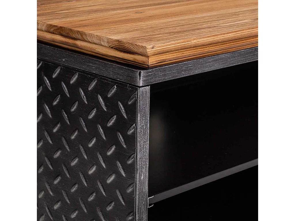 Unterschrank aus schwarzem Metall, Holz und Bambus, 120 x 40 x 56,5 h cm