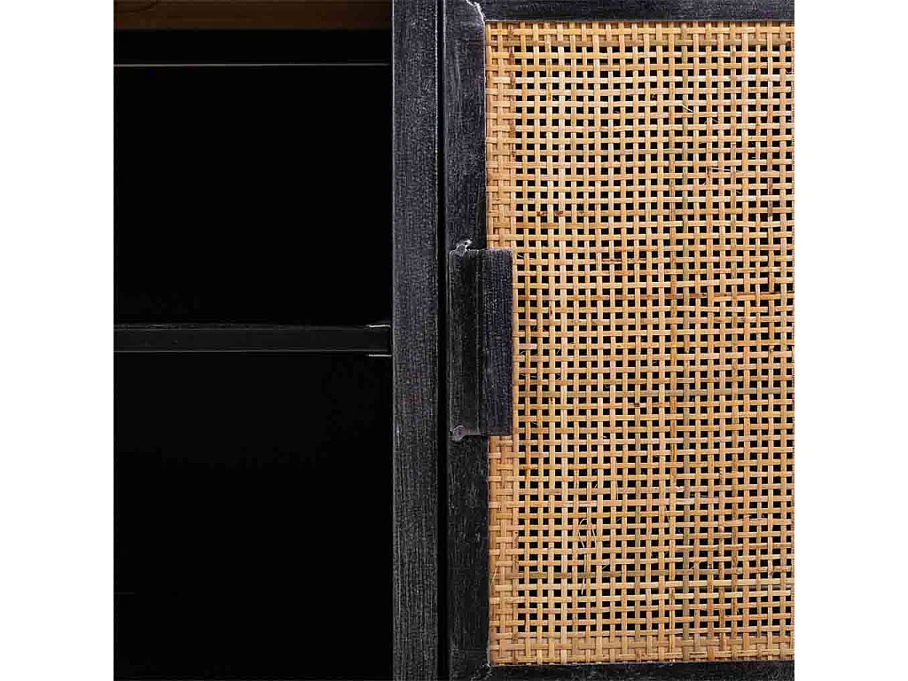 Unterschrank aus schwarzem Metall, Holz und Bambus, 120 x 40 x 56,5 h cm