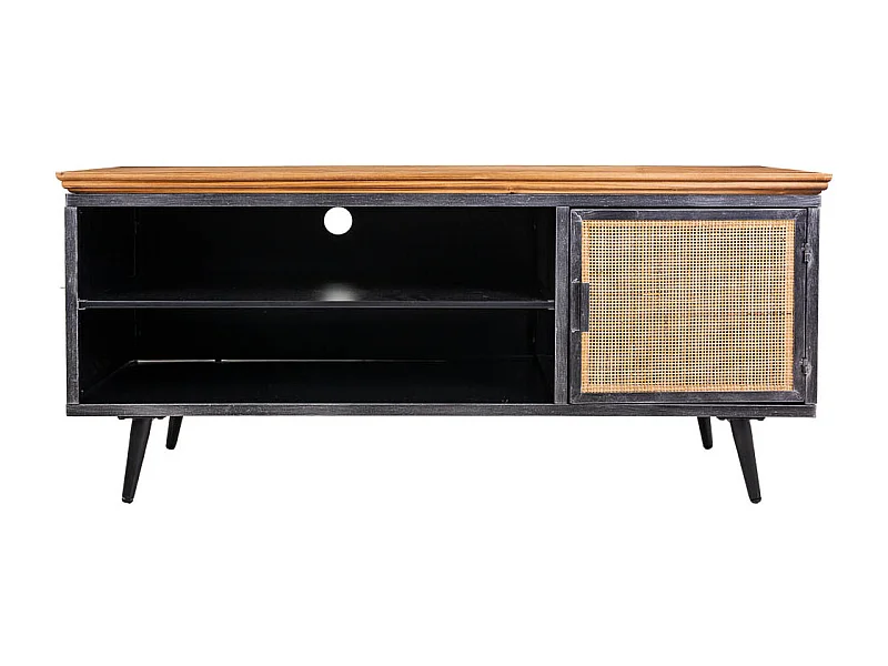Mueble bajo de metal,madera y bambú negro 120x40x56,5