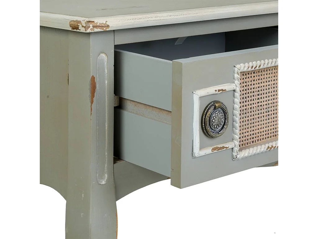 Hall de madeira cinza e malha de bambu 90x33x77