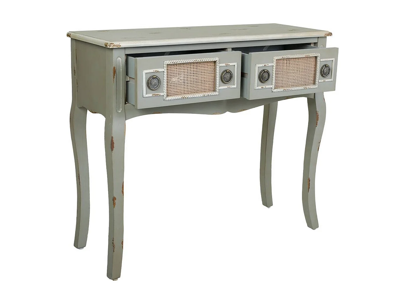 Aparador de entrada madeira e rejilla bambu cinza 90x33x77