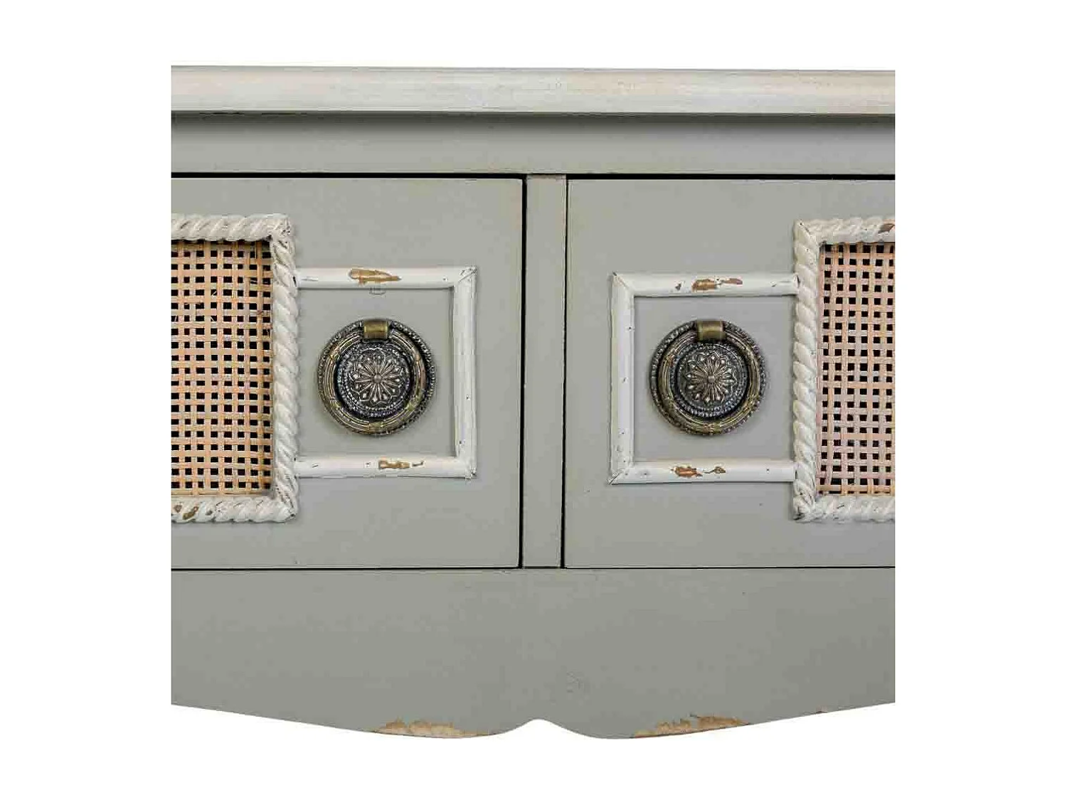 Aparador de entrada madeira e rejilla bambu cinza 90x33x77