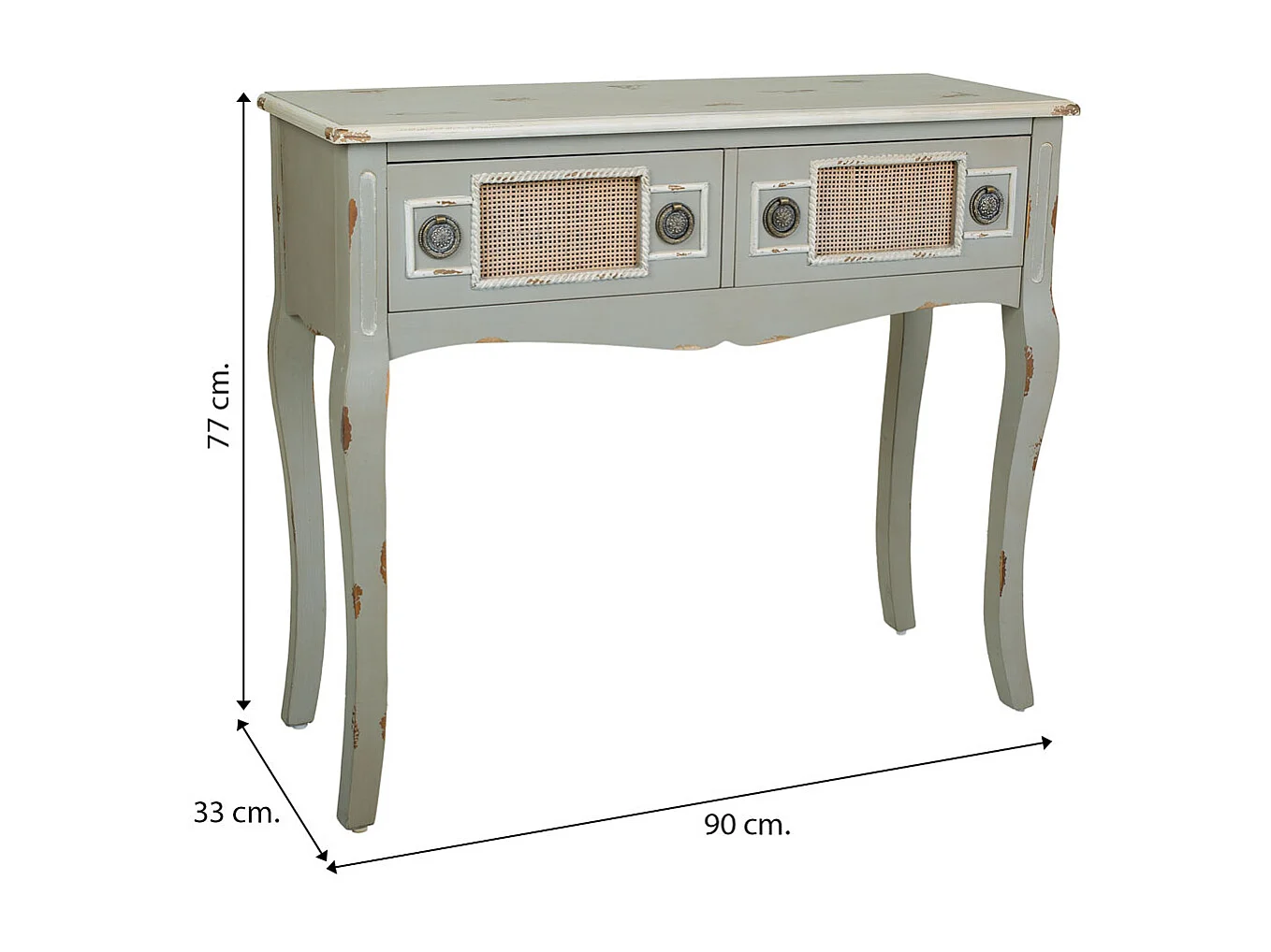 Aparador de entrada madeira e rejilla bambu cinza 90x33x77