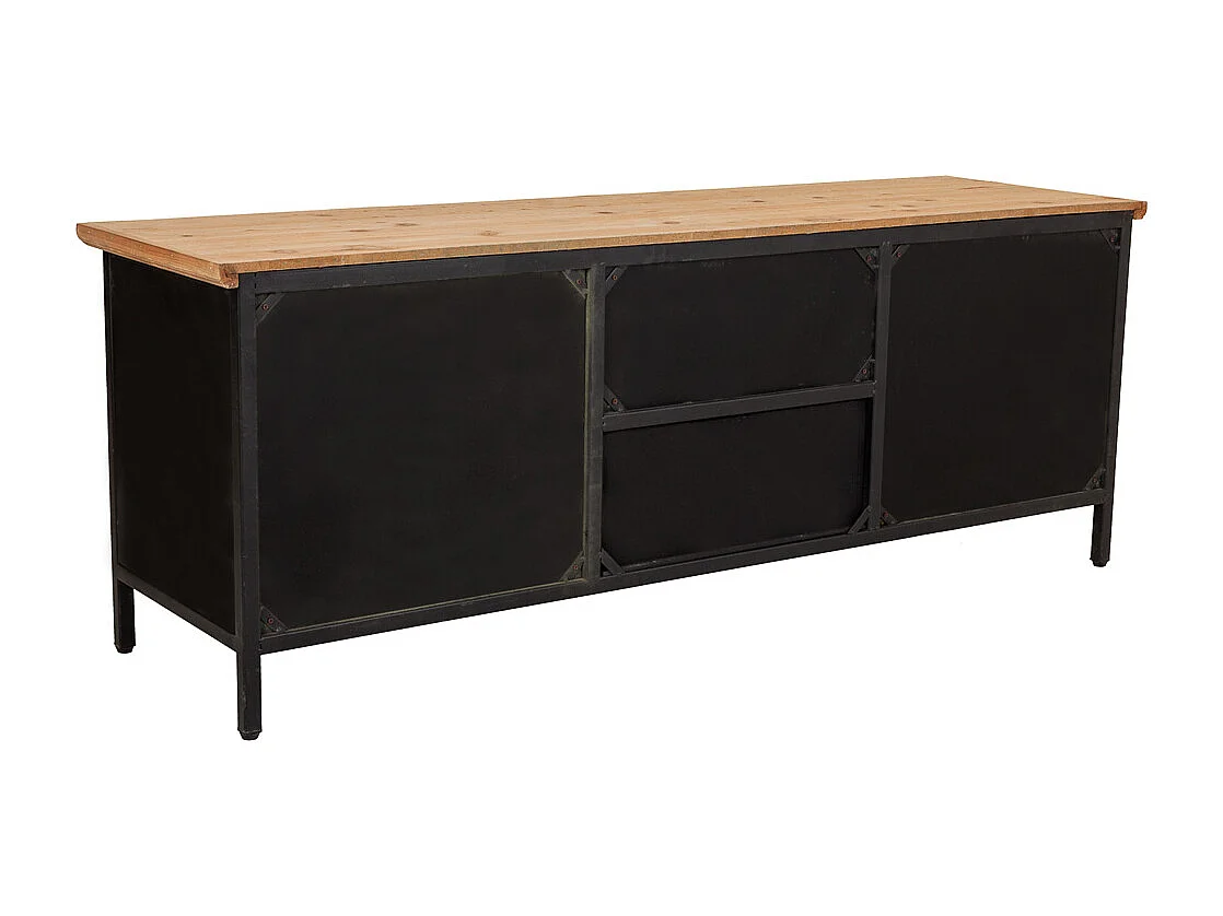 Armário baixo de madeira e metal preto 120x34x45