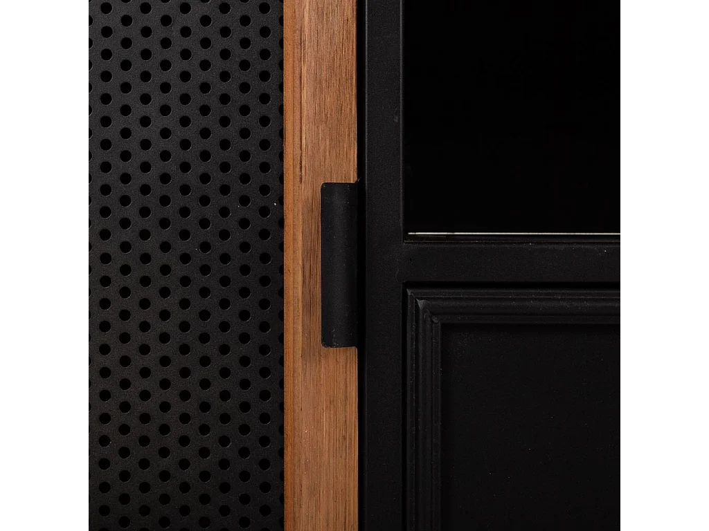 Armário baixo de madeira e metal preto 120x34x45