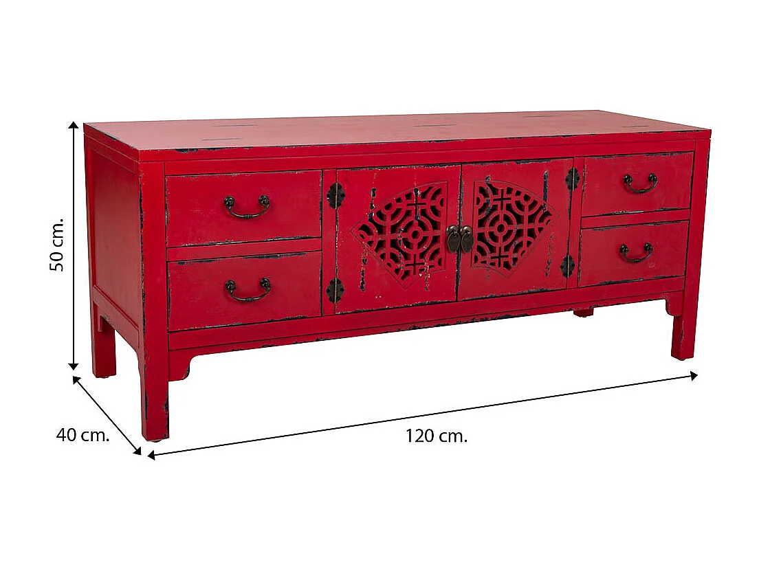 Mobile base in legno rosso 120x40x50h