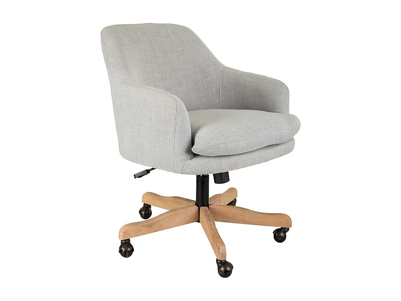 Houten en gestoffeerde stoel met wielen die een unieke stijl en comfort bieden