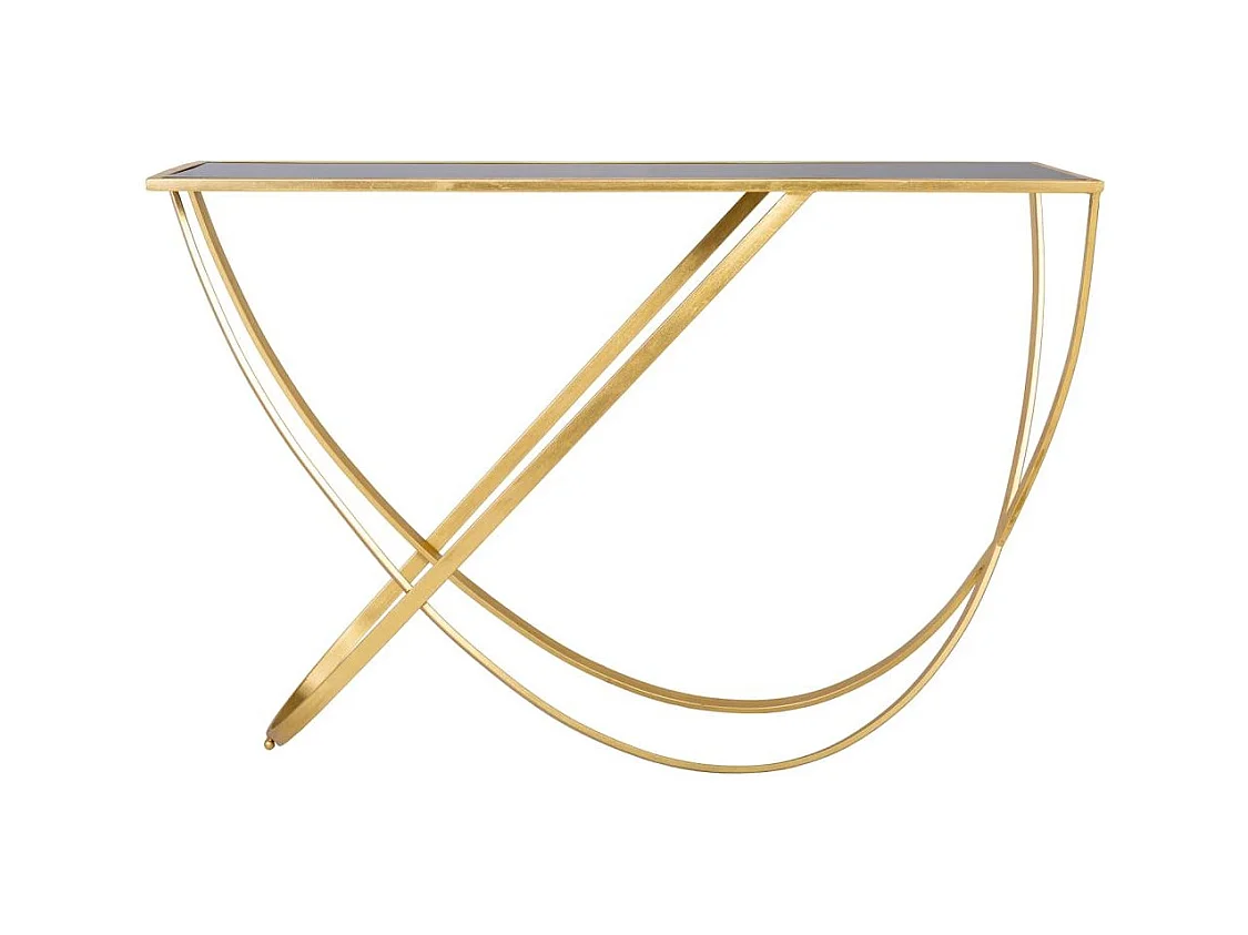 Recibidor de metal dorado con superficie de cristal 120x40x79