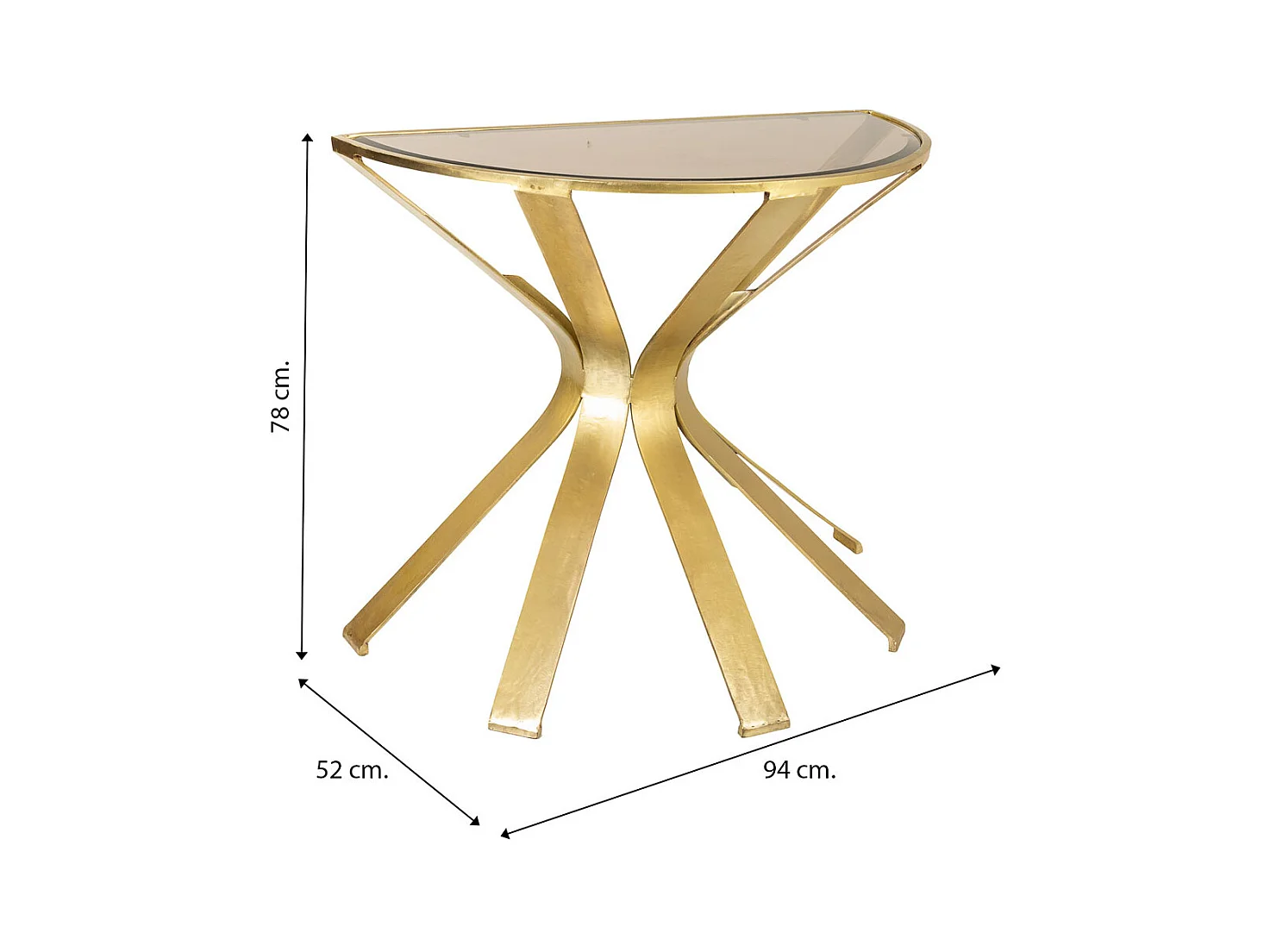 Console en métal doré et verre 94x52x78h