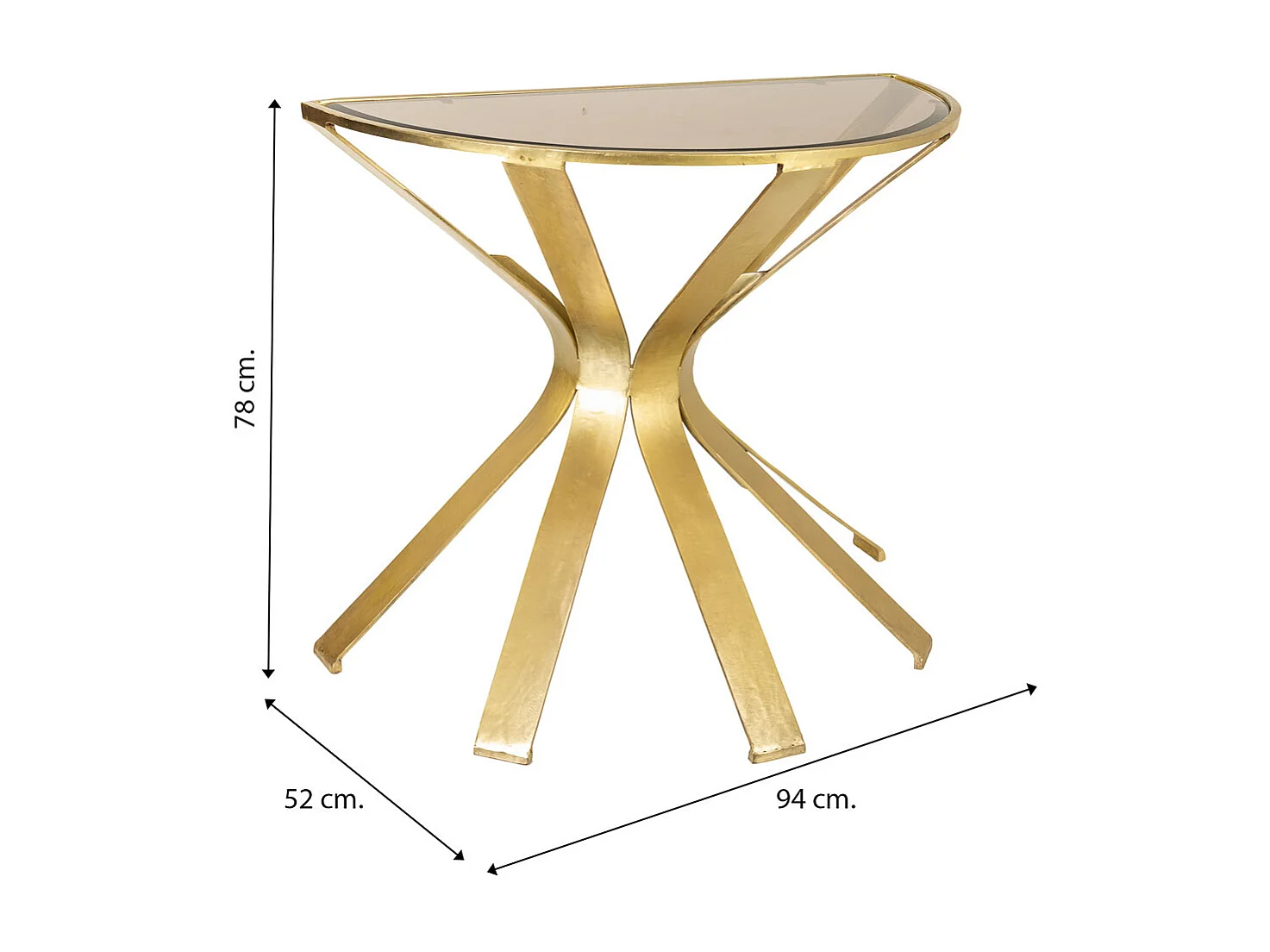 Flurmöbel aus Gold Metall und Glas, 94 x 52 x 78 cm