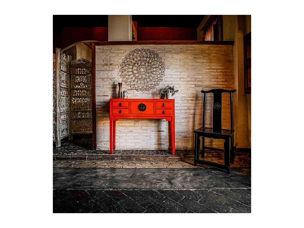 Armário de hall de entrada em madeira vermelho 93x25x84cm