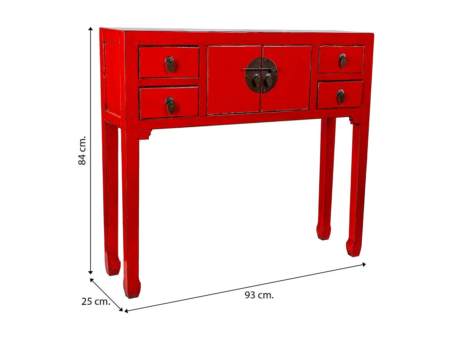 Armário de hall de entrada em madeira vermelho 93x25x84cm
