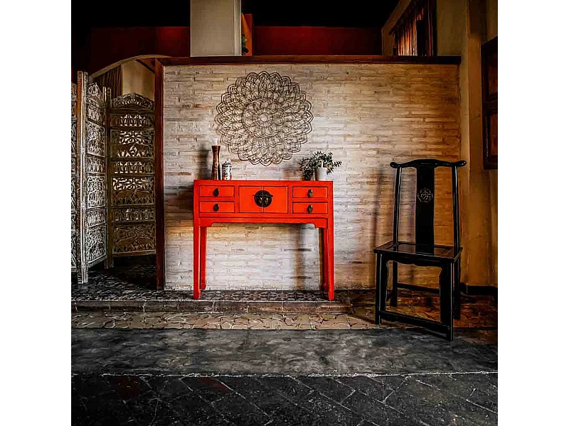 Recibidor de madera rojo 93x25x84