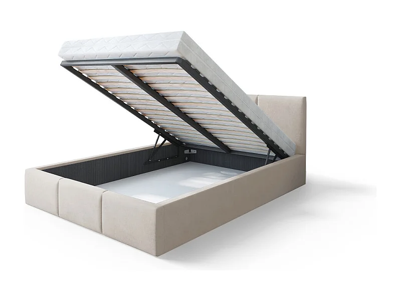 Lit Double Tesia 140x190 + Coffre - Sommier inclus Crème