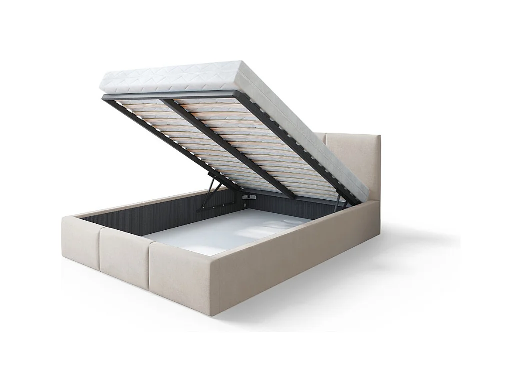 Lit Double Tesia 140x190 + Coffre - Sommier inclus Crème