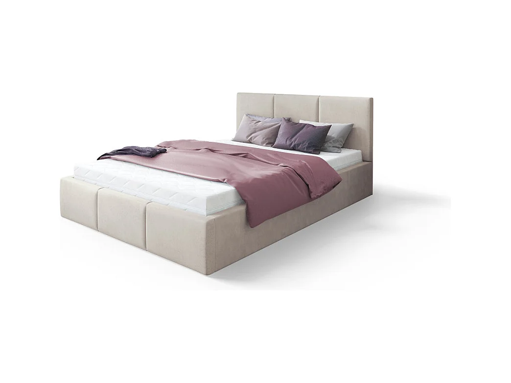 Lit Double Tesia 140x190 + Coffre - Sommier inclus Crème