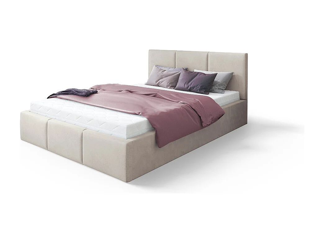 Lit Double Tesia 140x190 + Coffre - Sommier inclus Crème