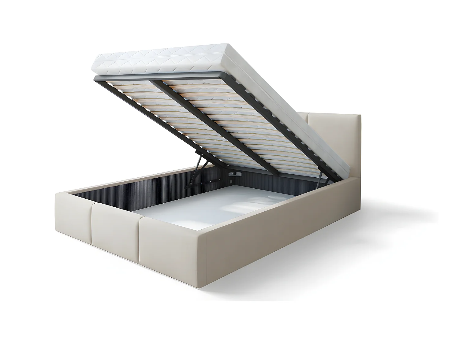 Lit Double Tesia 160x200 + coffre - Sommier inclus Crème