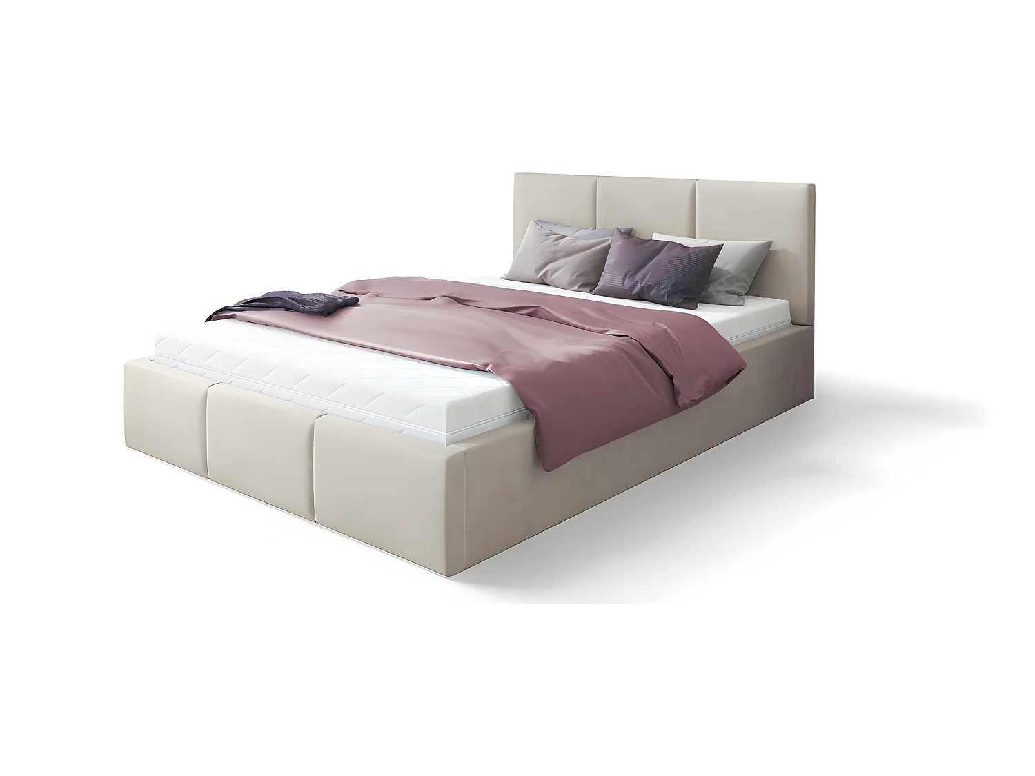 Lit Double Tesia 160x200 + coffre - Sommier inclus Crème