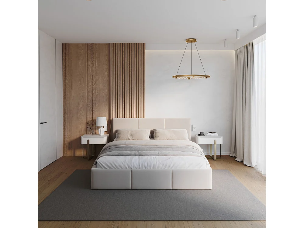 Lit coffre Tesia 160x200  - Sommier inclus Crème