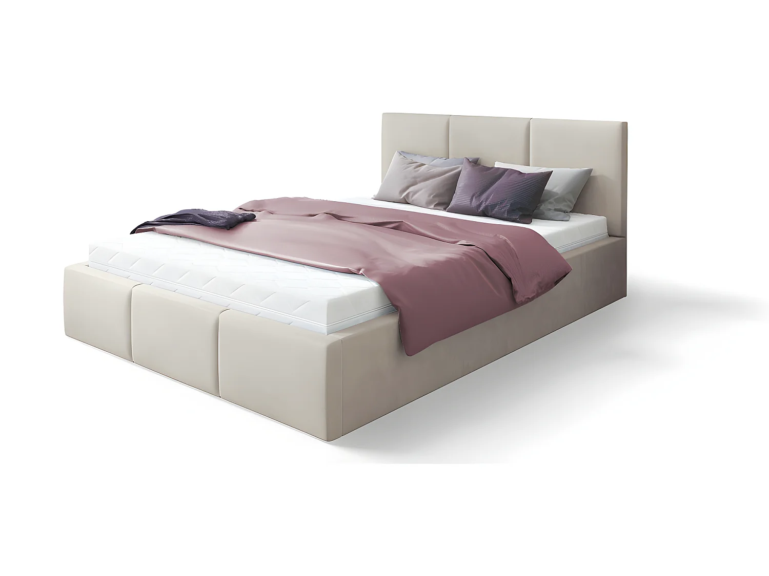 Lit Double Tesia 160x200 + coffre - Sommier inclus Crème