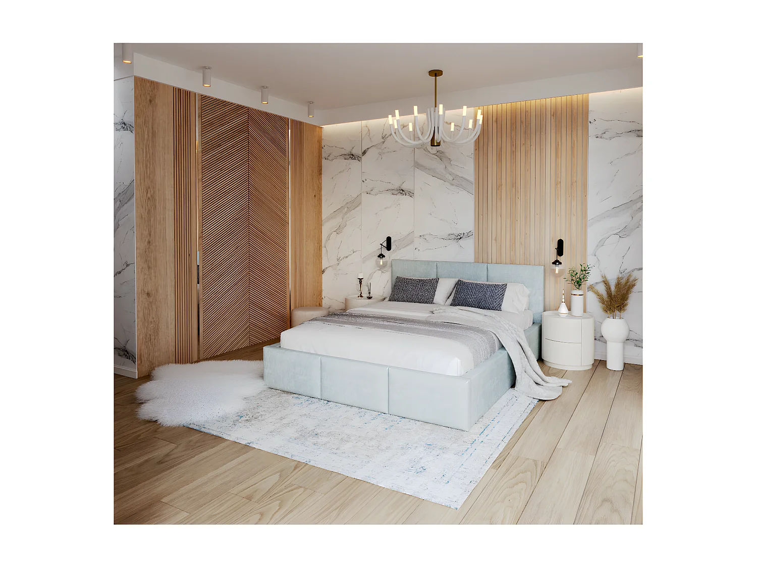 Lit Double Tesia 140x190 + Coffre - Sommier inclus Mint