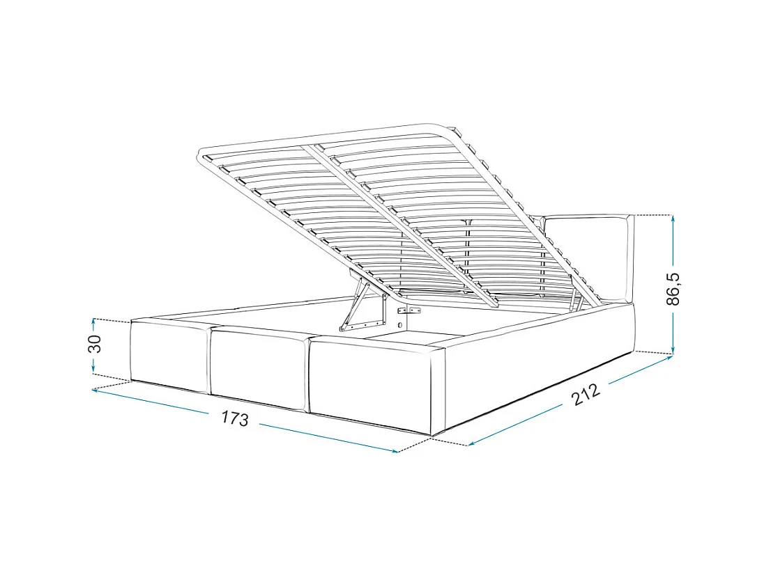 Lit Double Tesia 160x200 + coffre - Sommier inclus Mint