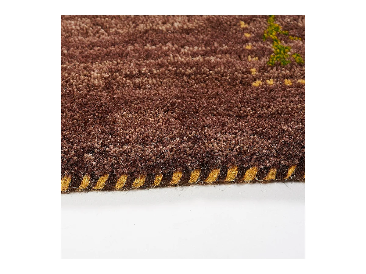 tapis salon 160x230 fait main en laine jaune et orange rectangle motif oriental